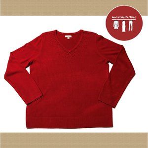 Women's Croft & Barrow Red Beaded V-Neck Long Sleeve Sweater